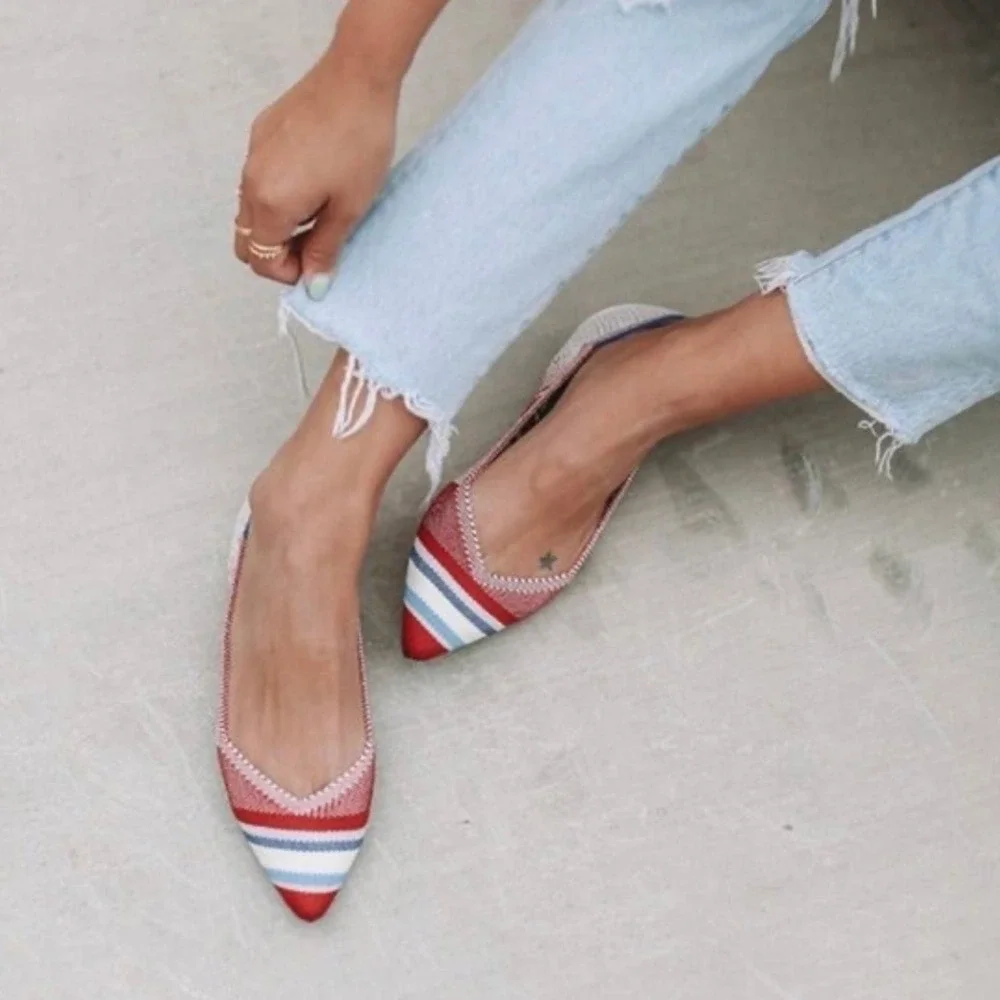 Rothy's‎ RARE The Point Varsity Stripe Red and Blue Women's Size 8.5 unicorn OG
